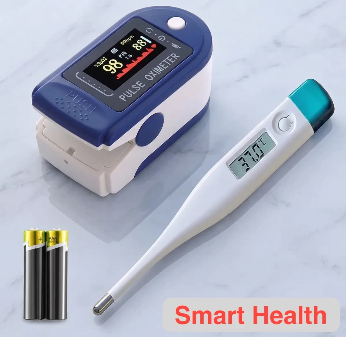 Pulse Oximeter Fingertip and Thermometer (Blue) Combo Offer